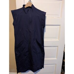 Brigitte Brianna Sexy Modest Navy Blue Quarter Zip Sleeveless Pocket Dress Large